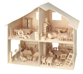 Kit maison de poupée puzzle 3D en bois avec meubles 1