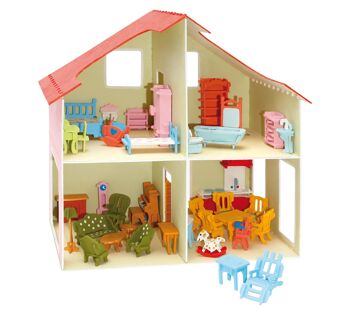 Kit maison de poupée puzzle 3D en bois avec meubles 3