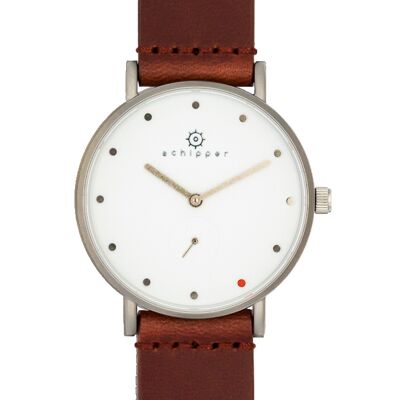 SCHIPPER SILVER LINE VÄNERN | WHITE | RED BROWN LEATHER STRAP | 36MM