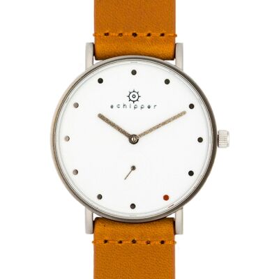 Schipper silver line vänern | white | liver brown leather strap | 36mm