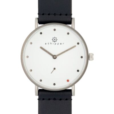 Schipper Silver Line Vänern | White | Black Leather Strap 36mm