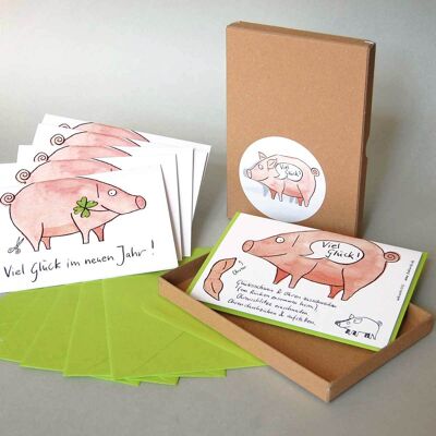 Good luck in the new year! Gift box with 6 New Year cards