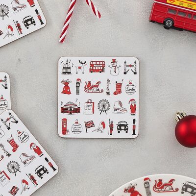 London Christmas Set of 4 Coasters