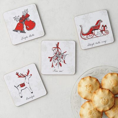 Conjunto de iconos de Navidad de 4 posavasos