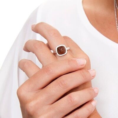 SILVER AND SMOKED QUARTZ RING TALIA COLLECTION