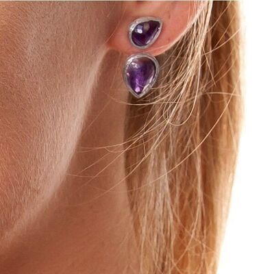 Double silver and amethyst earrings Talia collection