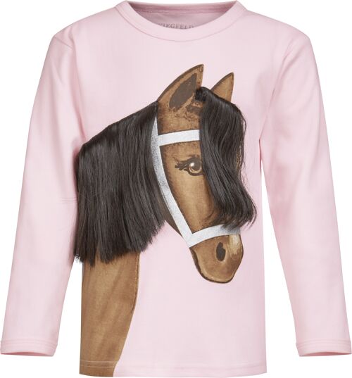 Pferd Linda Shirt, braun auf rosa, lang