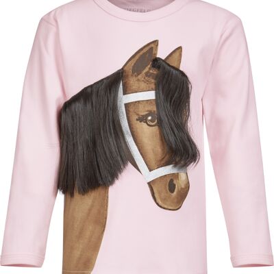 Camisa Horse Linda, marrón sobre rosa, larga
