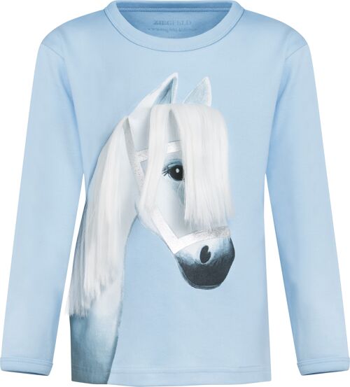 Pferd Stella Shirt, weiß auf blau, lang
