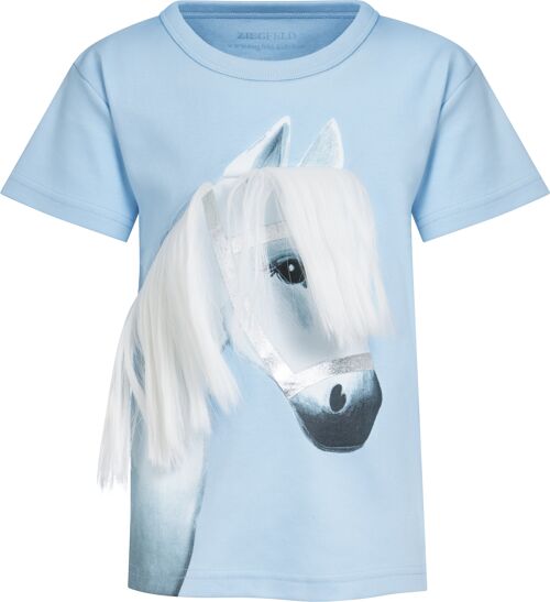Pferd Stella Shirt, weiß auf blau, kurz