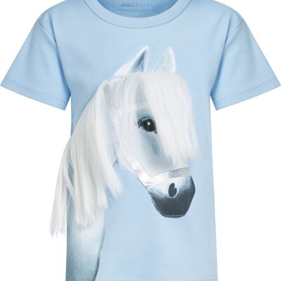 Horse Stella Shirt, white on blue, short