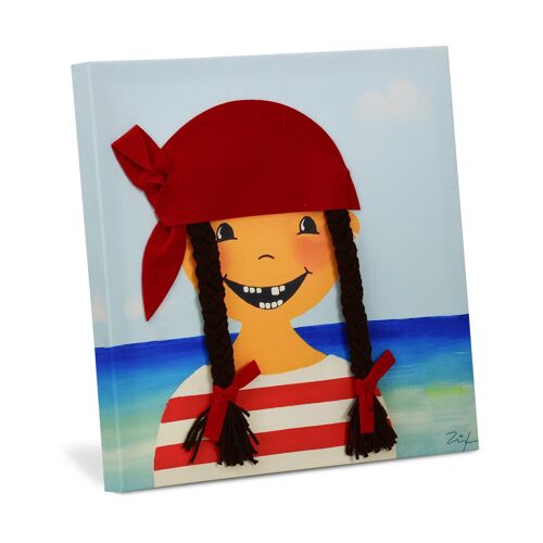 Bild, Druck auf Leinwand mit Applikationen Piratin Paula