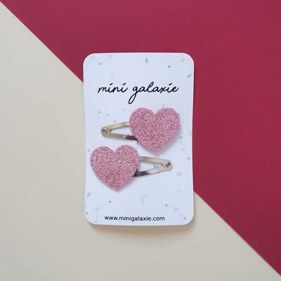 Pink heart glitter hair clips