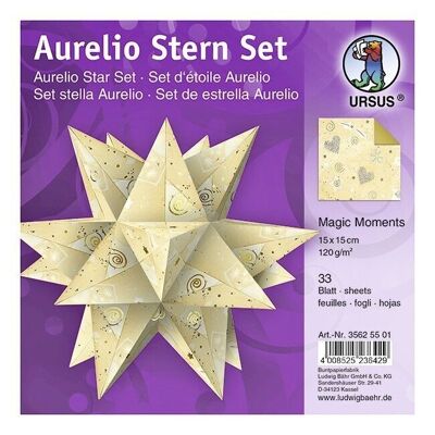 Volantini Aurelio Stern "Magic Moments Star Night", camoscio e oro, 15 x 15 cm