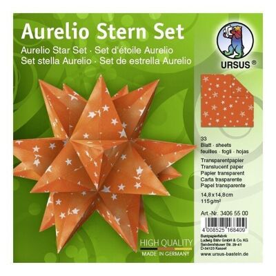 Faltblätter Aurelio Stern "Silver Stars", orange und silber, 14,8 x 14,8 cm