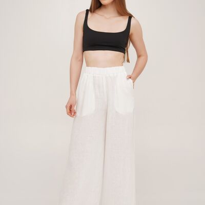 Pantalon en lin blanc pour femme