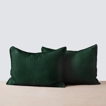 Ensemble de housse de couette en lin délavé, vert foncé - King Size 3