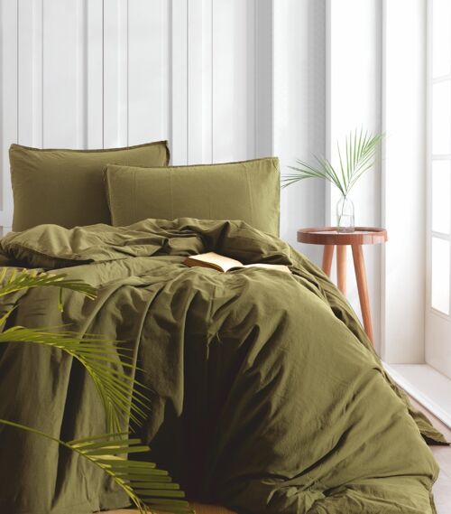 Stonewashed Cotton Duvet Cover Set, Capulet Olive - King