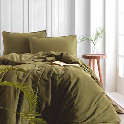 Stonewashed Cotton Duvet Cover Set, Capulet Olive - King