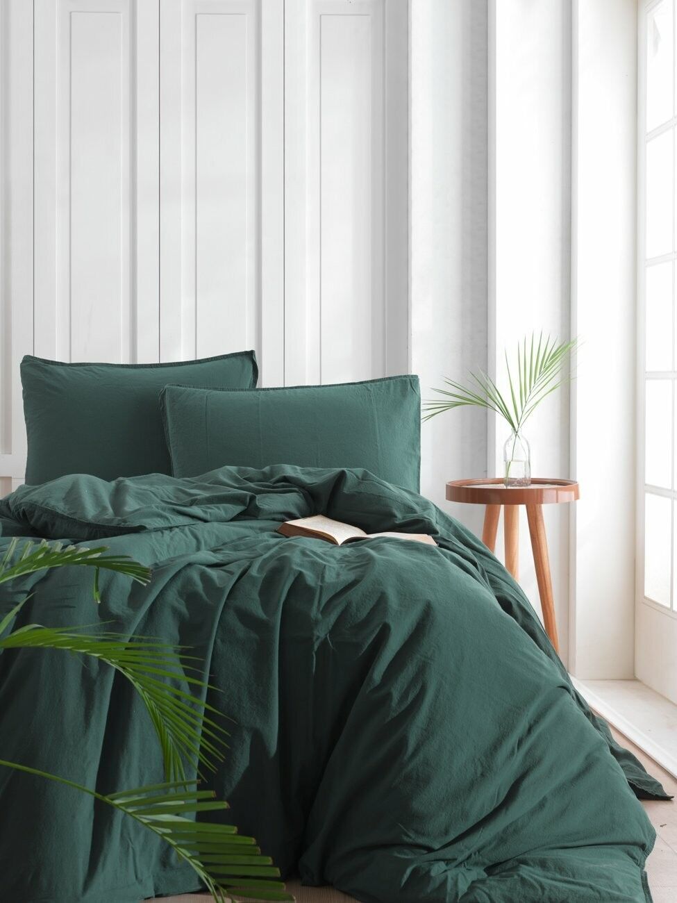 Stonewashed Duvet Cover, Dark Green Color Cotton Duvet Cover, softened pre-shrunk Cotton Duvet with Button Duvet Cover King buy Full Double Twin