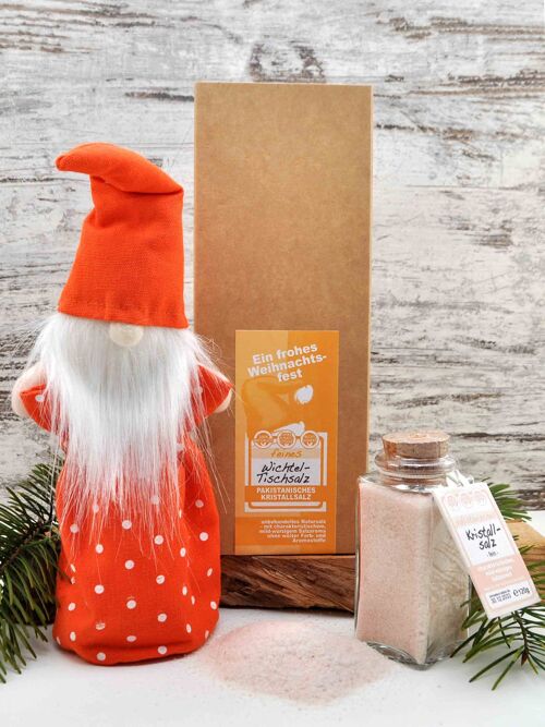 Weihnachts Salz-Wichtel orange mit Kristallsalz