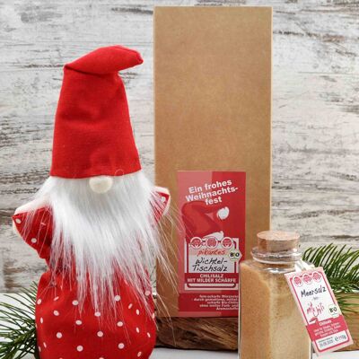 Christmas red gnome with organic chilli salt