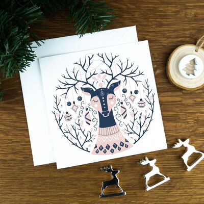 Pink & Blue Deer, Luxury Christmas Card