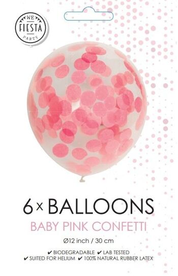 6 Ballons Confettis 12" confettis rose bébé 2