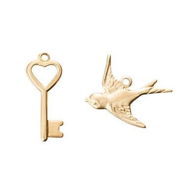 Brass Charm Bird & Key