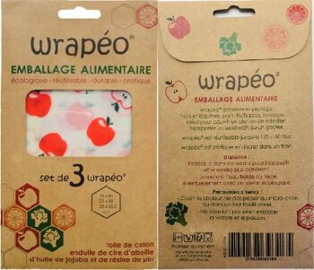 wrapéo cire d'abeille - agrumes / brocolis / pommes - set de 3 S/M/L - 18x20 / 25x28 / 33x35,5 cm 2