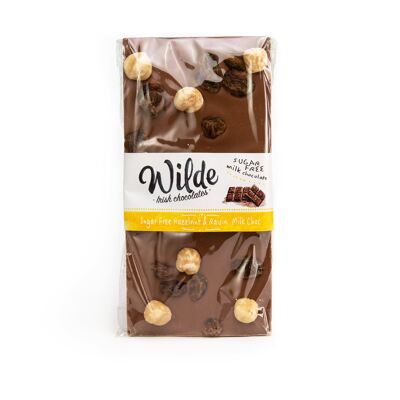 Wilde Irish Chocolate: Chocolate con leche con pasas y avellanas sin azúcar - Individual (80 g)