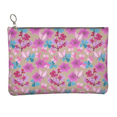Pink Floral pattern Leather Clutch Bag