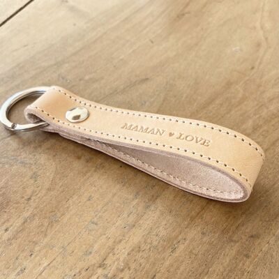 “Maman Love” natural leather key ring