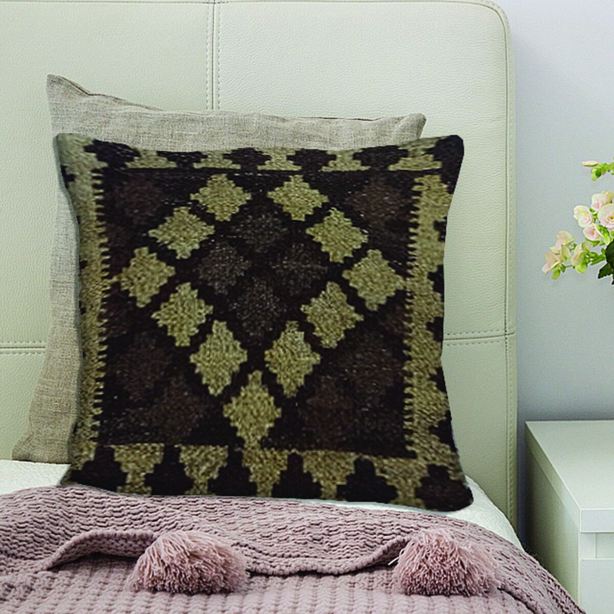 Fodera per cuscino Kilim in abete sbiancato intrecciato a mano