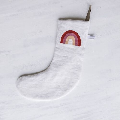 Linen Christmas Stocking Rainbow Off-White