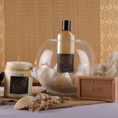 Awakening of the senses box with monoi fragrance - 3 vegan soap and candle products