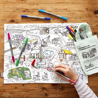 Colour In Cars, Trucks & Tractors Placemat Regalo sostenibile per bambini