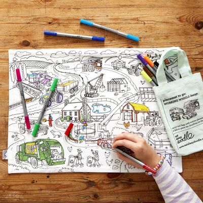 Colour In Cars, Trucks & Tractors Placemat Sustainable Kids Gift