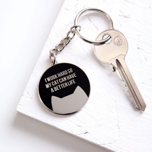 Work hard for my cat enamel keyring