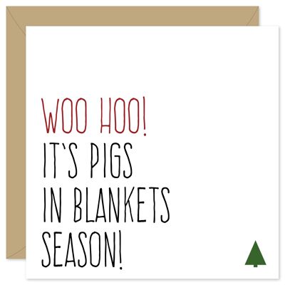 Tarjeta de Navidad de cerdos en mantas
