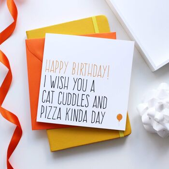 Carte d'anniversaire câlins chat & pizza 2