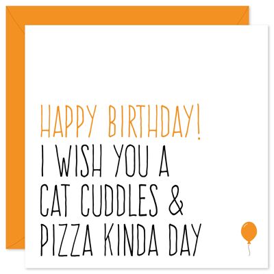 Tarjeta de cumpleaños de pizza y abrazos de gato