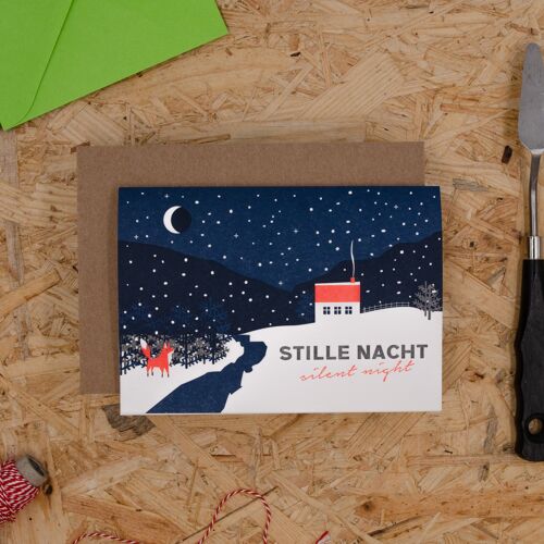 Weihnachtskarte "Stille Nacht" Letterpress Grusskarte mit Umschlag