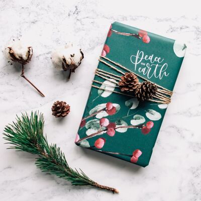 Peace On Earth - Green Background | Wrapping Paper Sheet