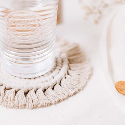 Boho Minimalist Coasters | Neutral Macrame Homeware | Serving, Glass and Mug Mat | Recycled Cotton, Eco Friendly Coasters | Beige and White