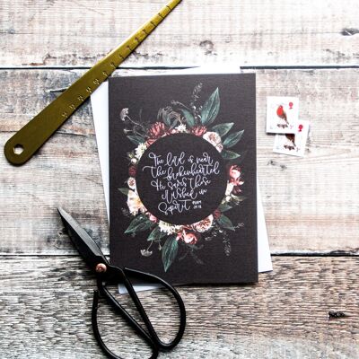 Simple Encouragement Card | 5x7" Greeting Card | Beautiful design | Black, flowers, handlettering, bible verse