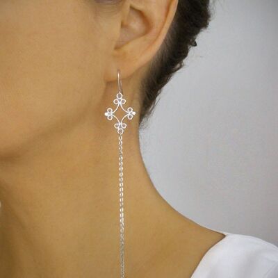 Long silver filigree earrings