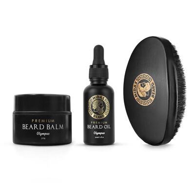 Kit Trio - Huile à Barbe 30ml, Baume à Barbe 50ml, Brosse à Barbe 1