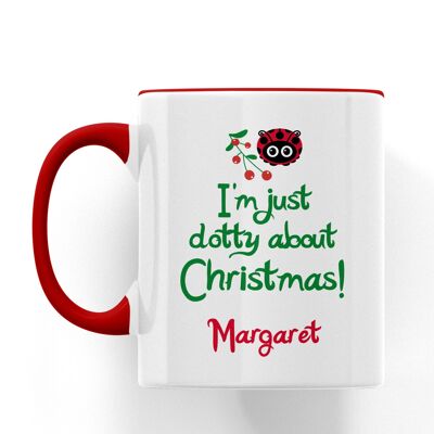 Dot Ladybird I'm Just Dotty About Christmas Personalised Ceramic Mug - Pink - Left handed