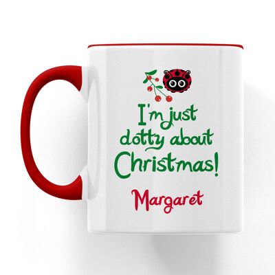 Dot Ladybird I'm Just Dotty About Christmas Personalised Ceramic Mug - Black - Right handed
